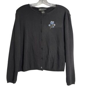 Vintage Y2K No Boundaries Cardigan Sweater Womens L Black‎ Floral Button Front